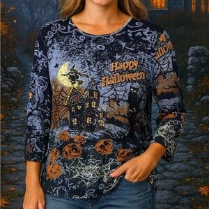 Vintage Halloween Women’s Embellished Knit Top Size Large Retro Y2K Whimsical